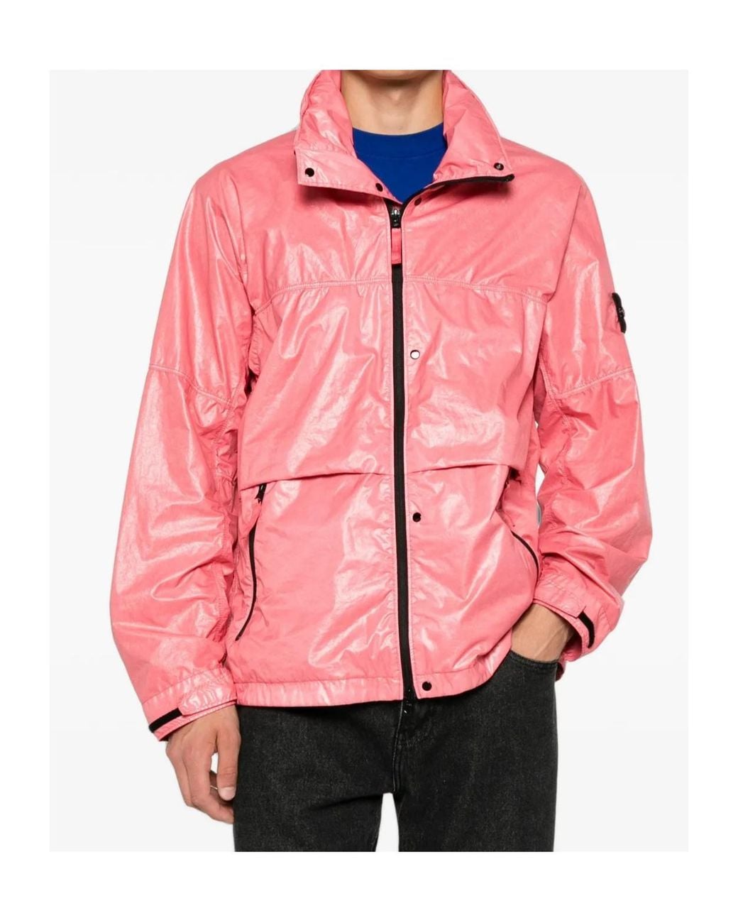 Stone Island Pink Logo-Patch Metallic Finish Jacket for men