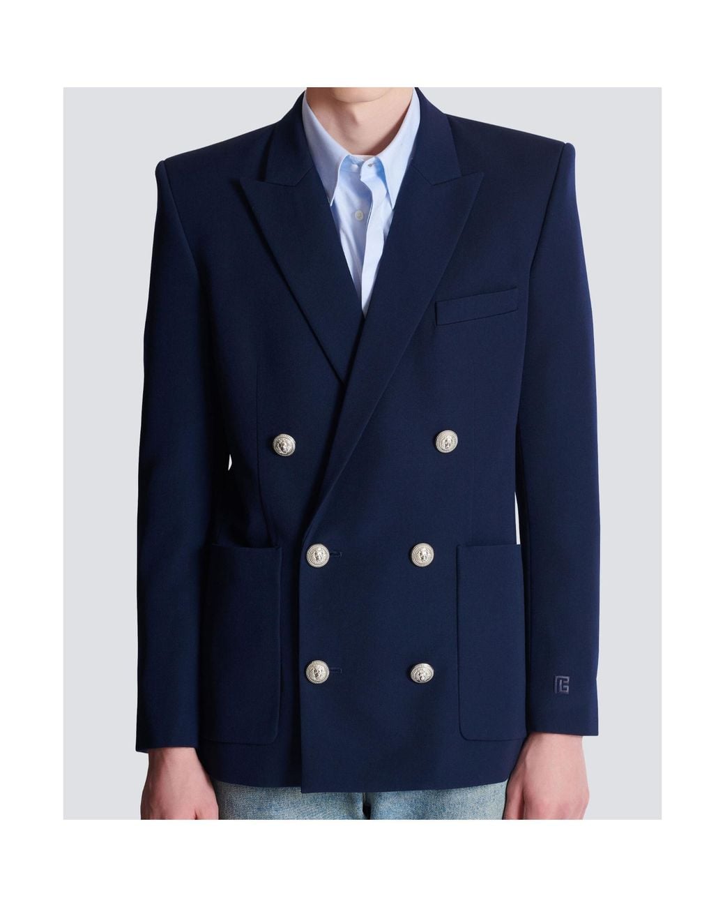 Balmain Blue Double Breasted Long Sleeved Blazer for men