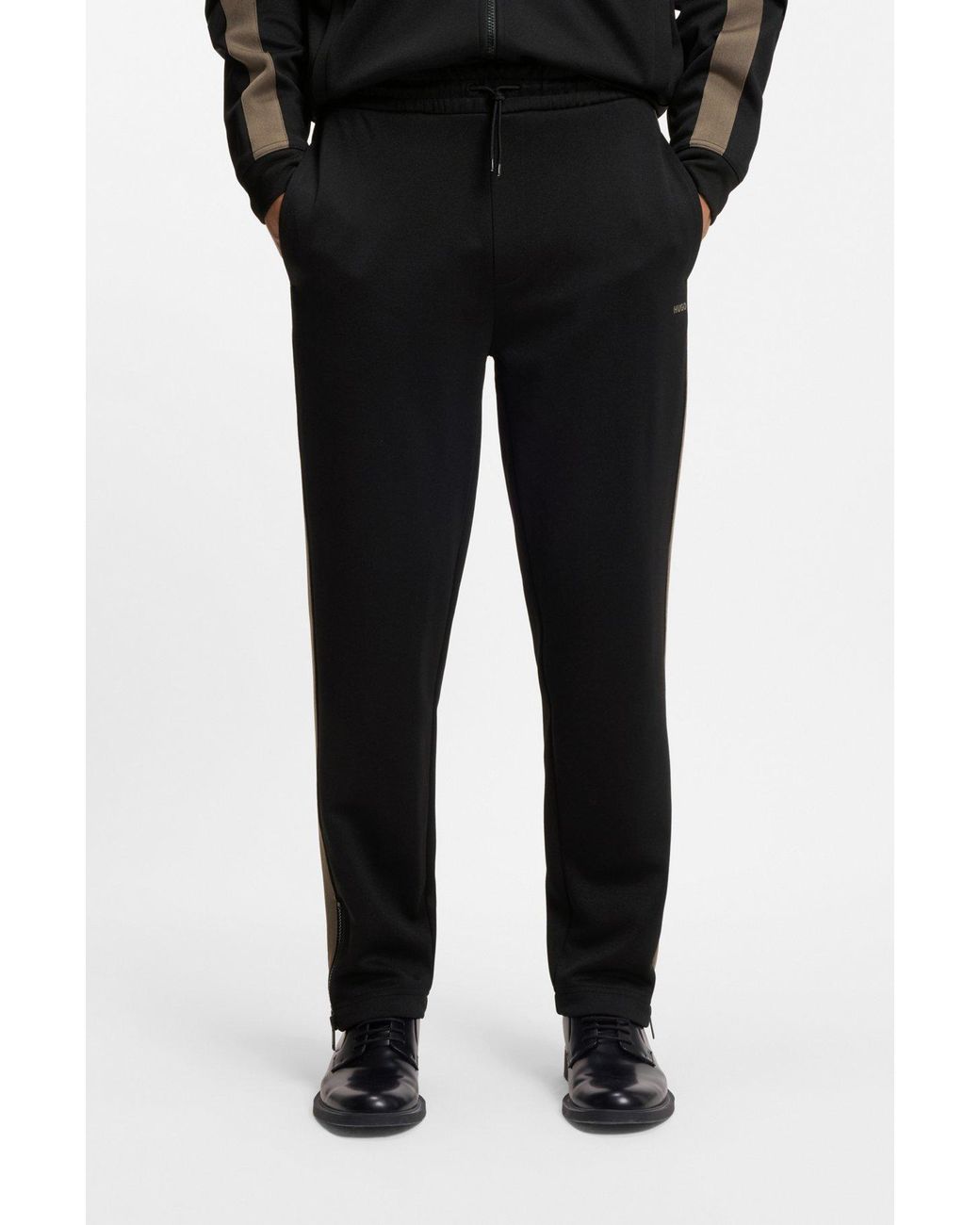 Boss Black Side-Stripe Drawstring Sweatpants for men