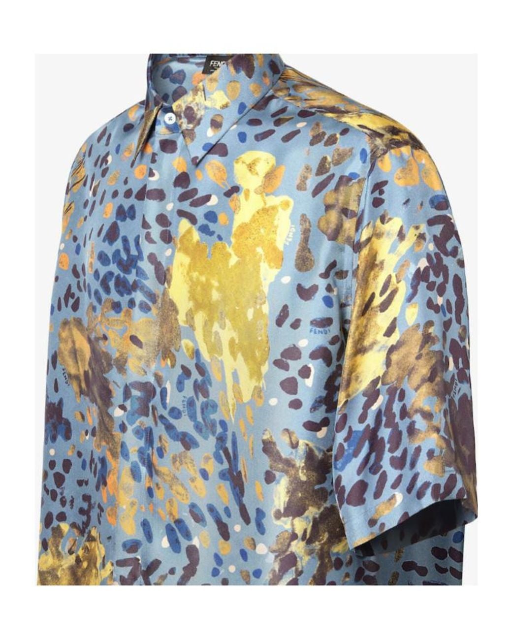Fendi Blue Allover Falena Printed Short Sleeved Shirt for men