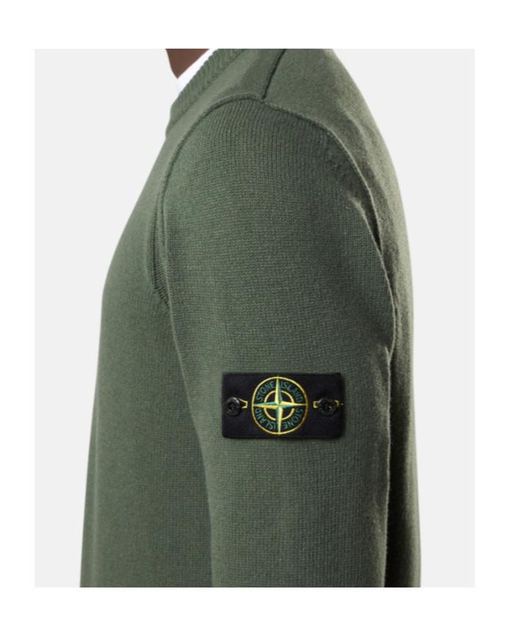 Stone Island Green Logo Patch Crewneck Jumper for men