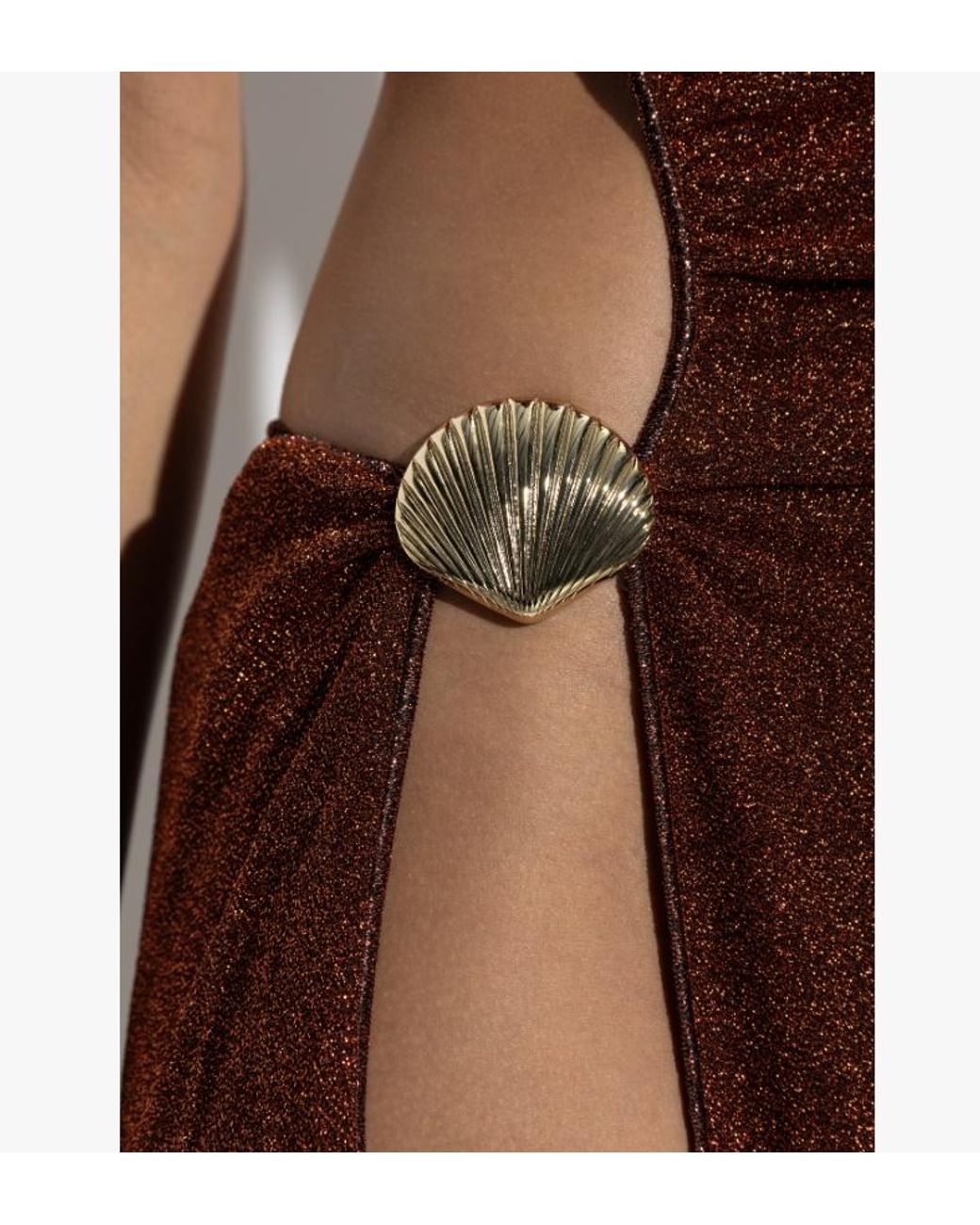 Oseree Brown Oséree Shell-Detail Lurex Maxi Dress
