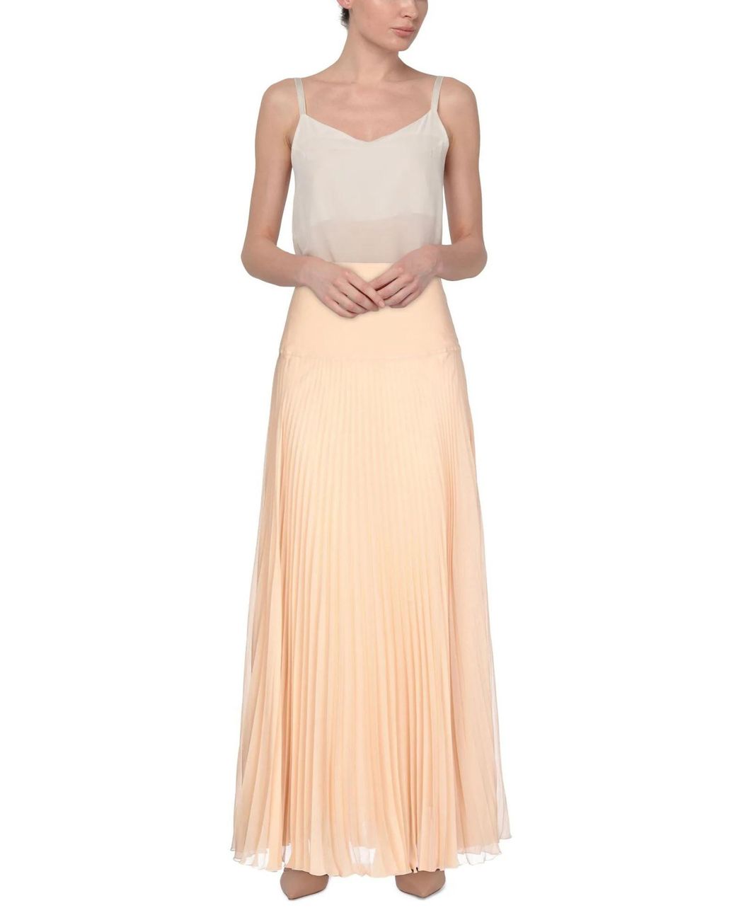 Chloé Natural Solid Color Chiffon Midi Skirt