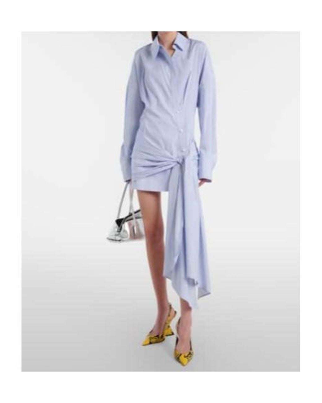 The Attico Blue Gathered Striped Cotton Shirt Dress