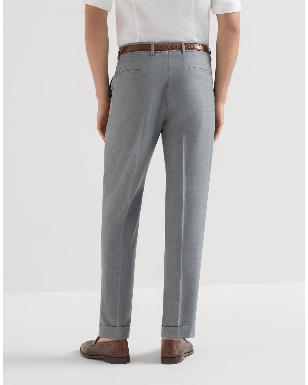 Brunello Cucinelli Gray Virgin Wool And Silk Lightweight Hopsack Trousers With Pleat for men