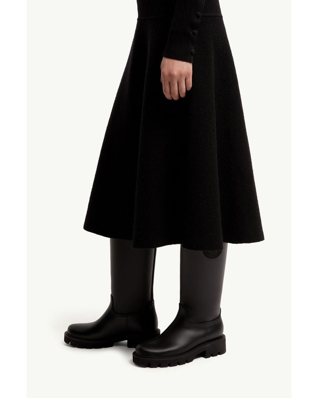 Moncler Black Bouclé Wool Blend Midi Skirt