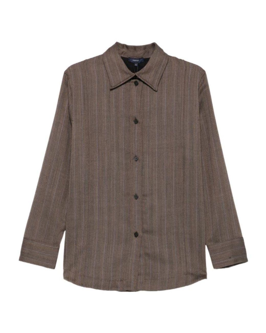Soeur Brown Herringbone Pinstripe Shirt