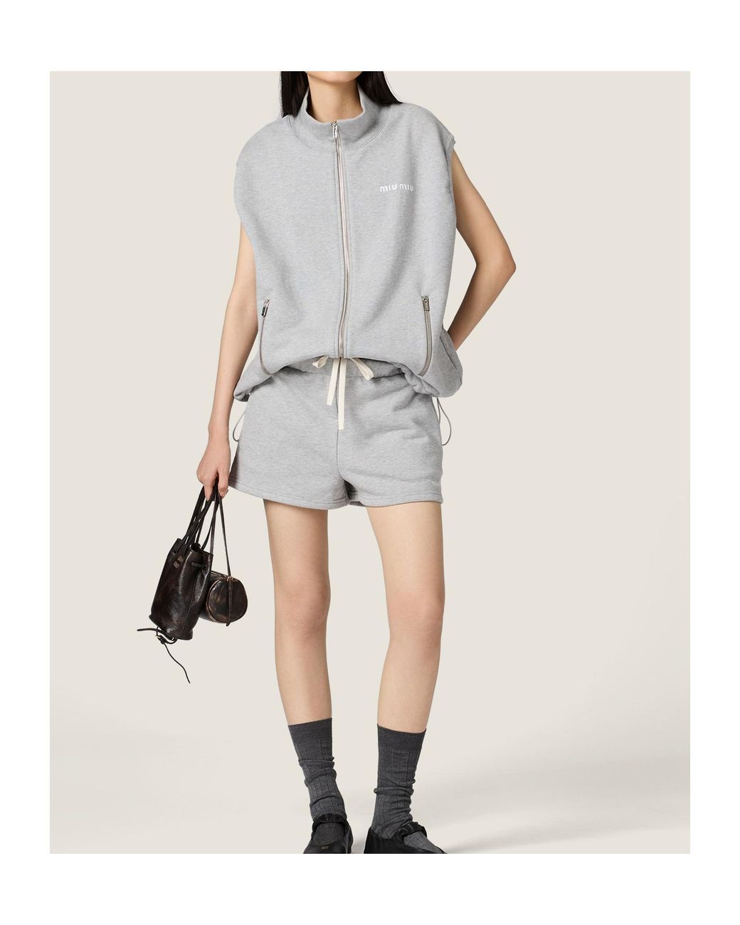 Miu Miu Gray Zip-Up Drawstring Gilet