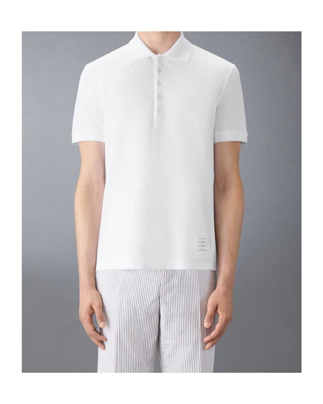 Thom Browne White Bar Short-Sleeved Polo Shirt for men