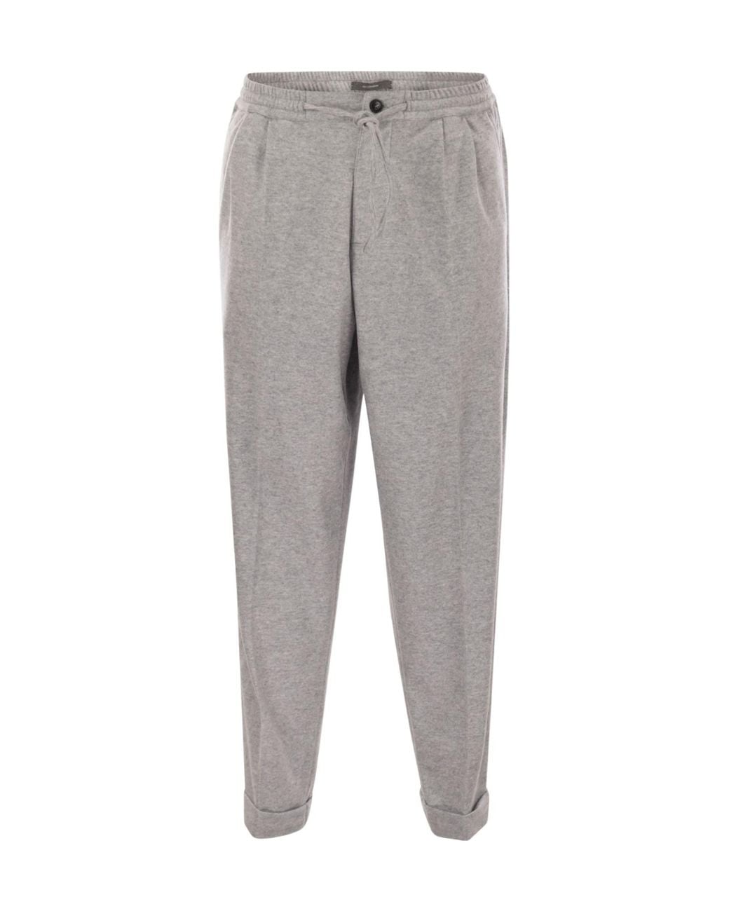 Fedeli Gray Harvard Cashmere Flannel Pants for men