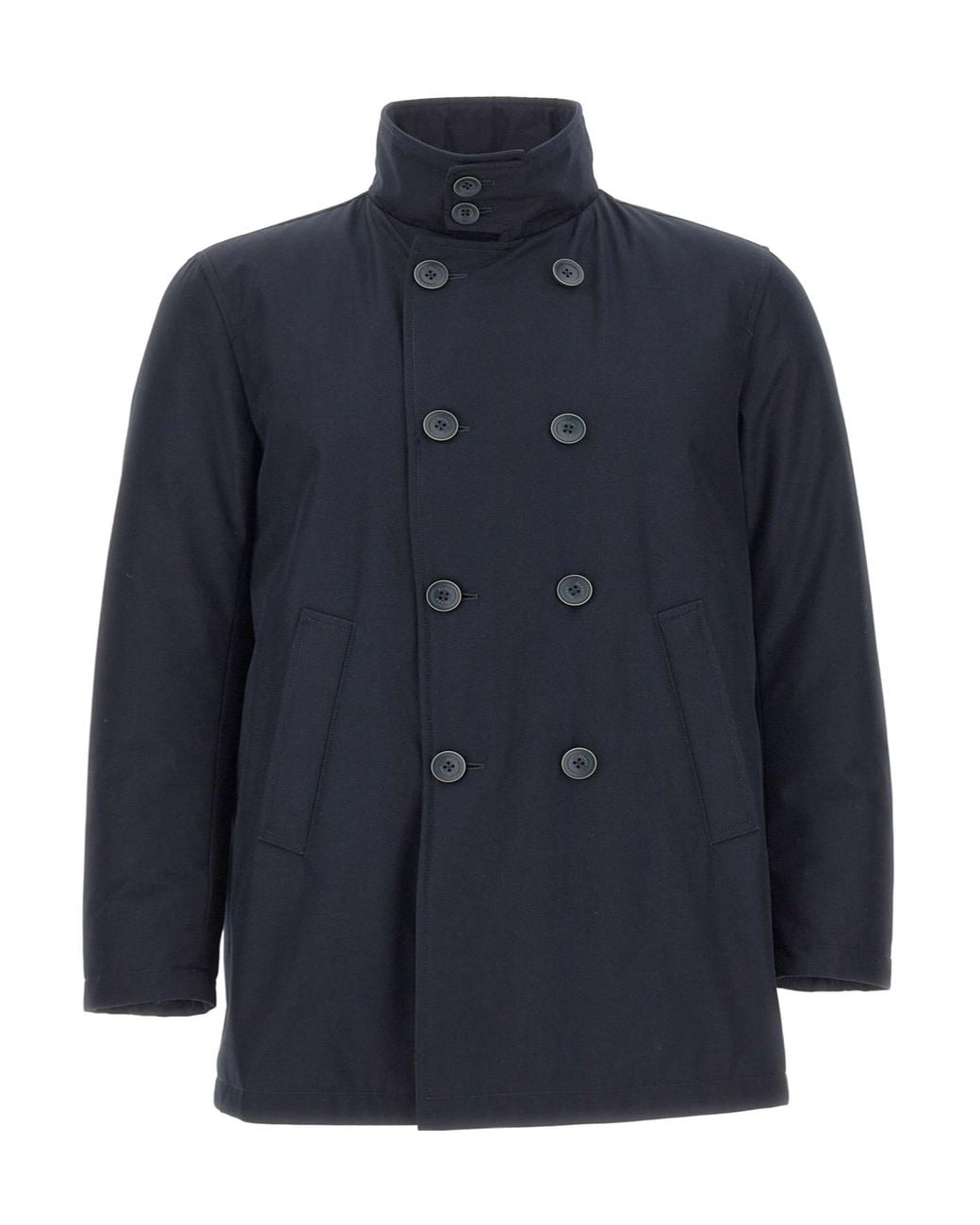 Herno Blue Double-Breasted High-Collar Coat for men