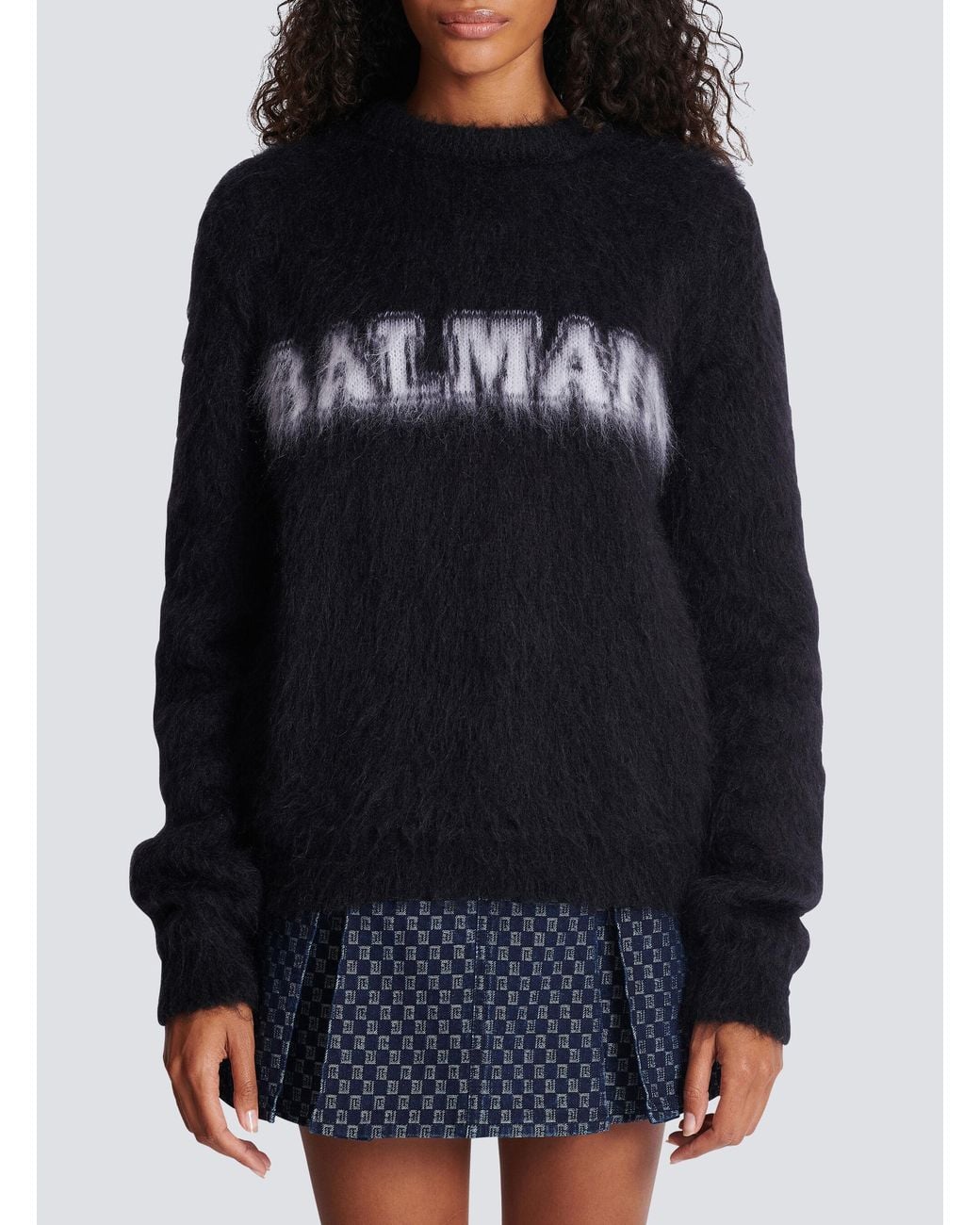 Balmain Black Logo Jacquard Crewneck Knitted Jumper