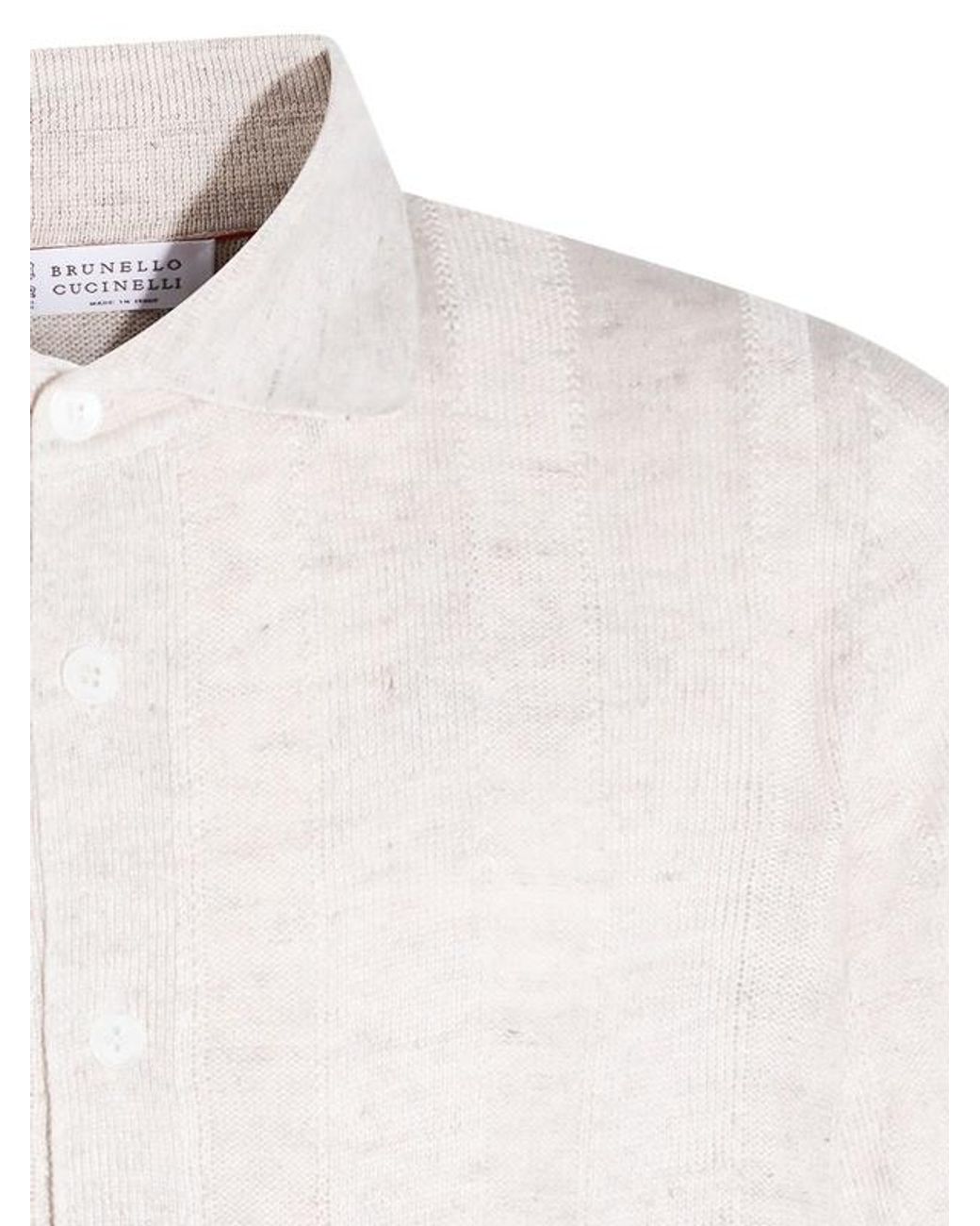 Brunello Cucinelli White Short-Sleeved Knitted Shirt for men