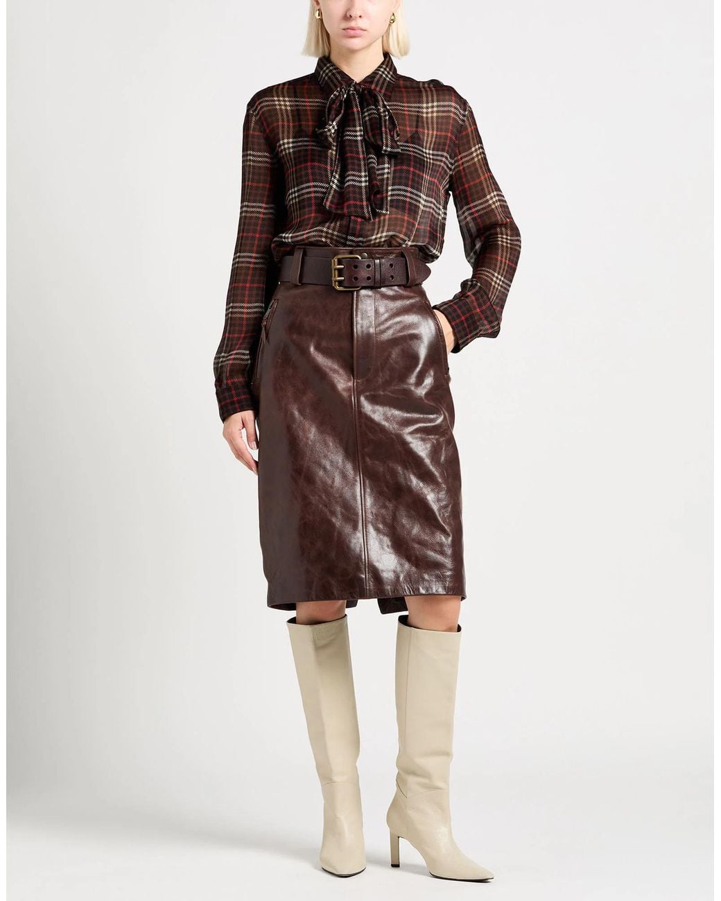 Saint Laurent Brown Simple Leather Skirt