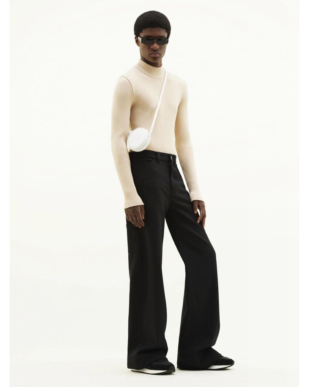 Courreges White Rib-Knit Mock-Neck Jumper for men