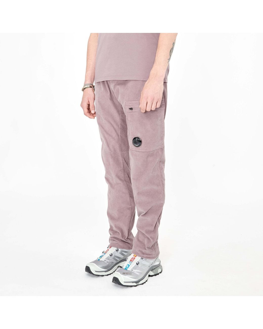 C P Company Pink Straight Leg Corduroy Cargo Pants for men