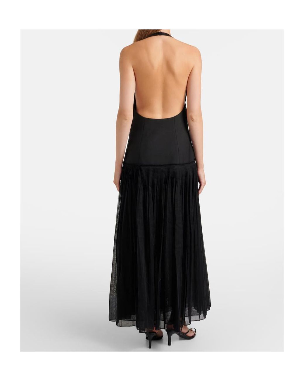 Rohe Black Pleated Wool-Blend Muslin Maxi Dress