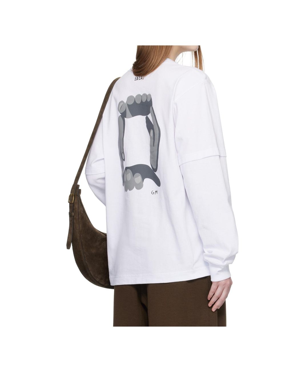 Sacai White Printed Long-Sleeved T-Shirt for men
