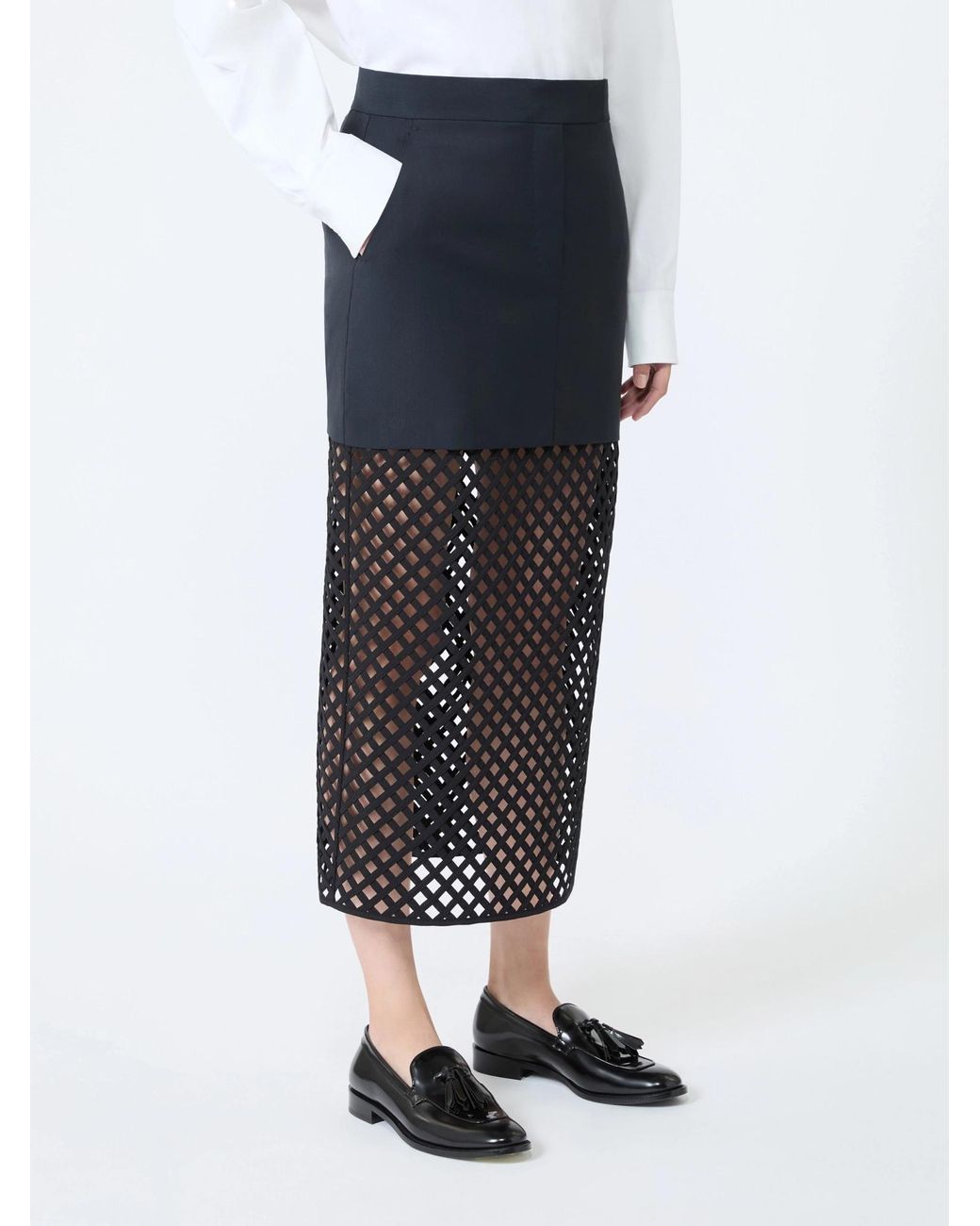 Max Mara Black Woven Midi Skirt