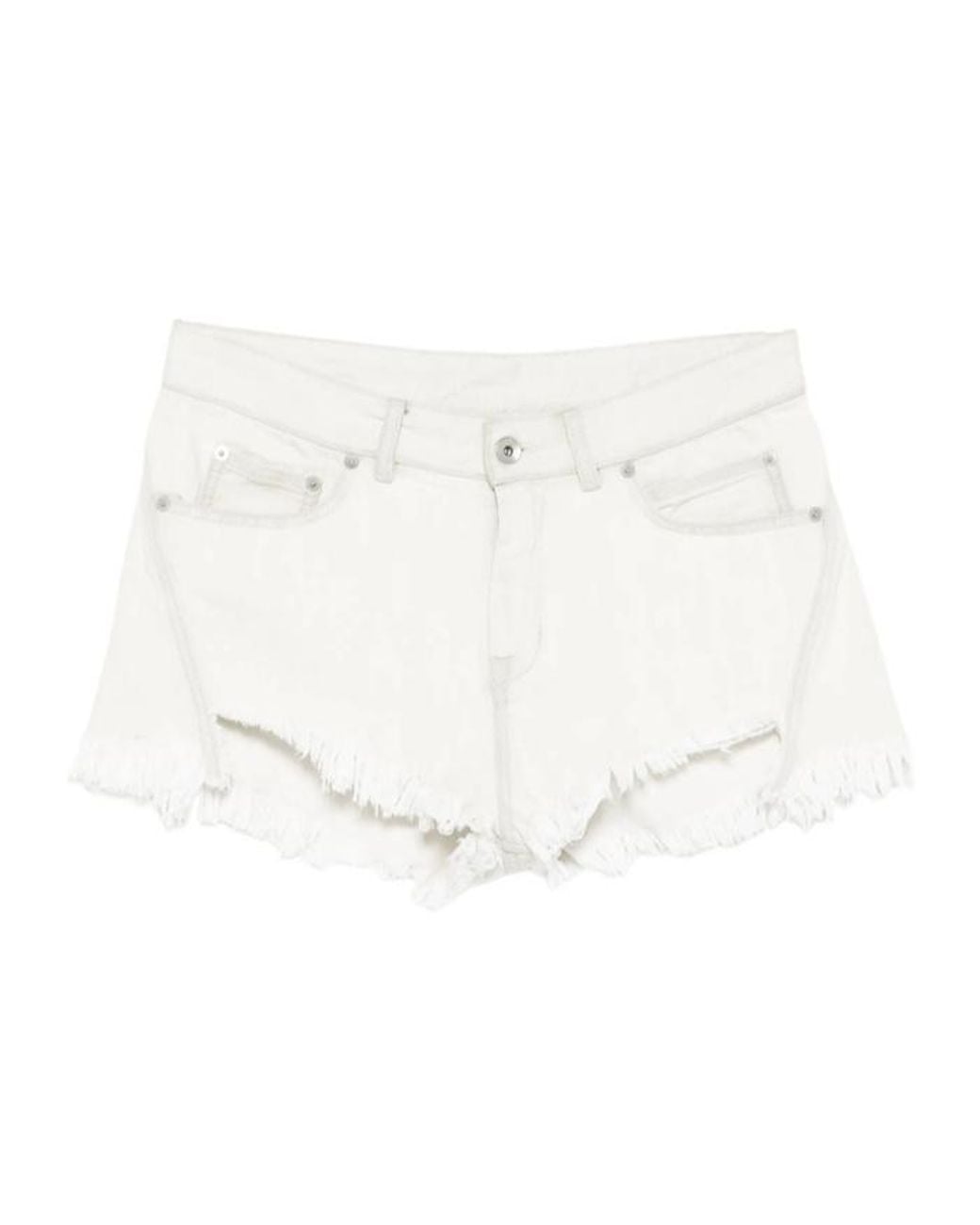 Rick Owens White Bias Cutoffs Frayed Mini Shorts