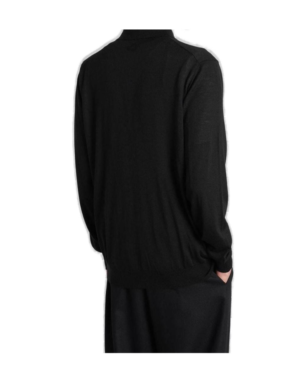 Lardini Black Half-Button Long Sleeved Polo Shirt for men