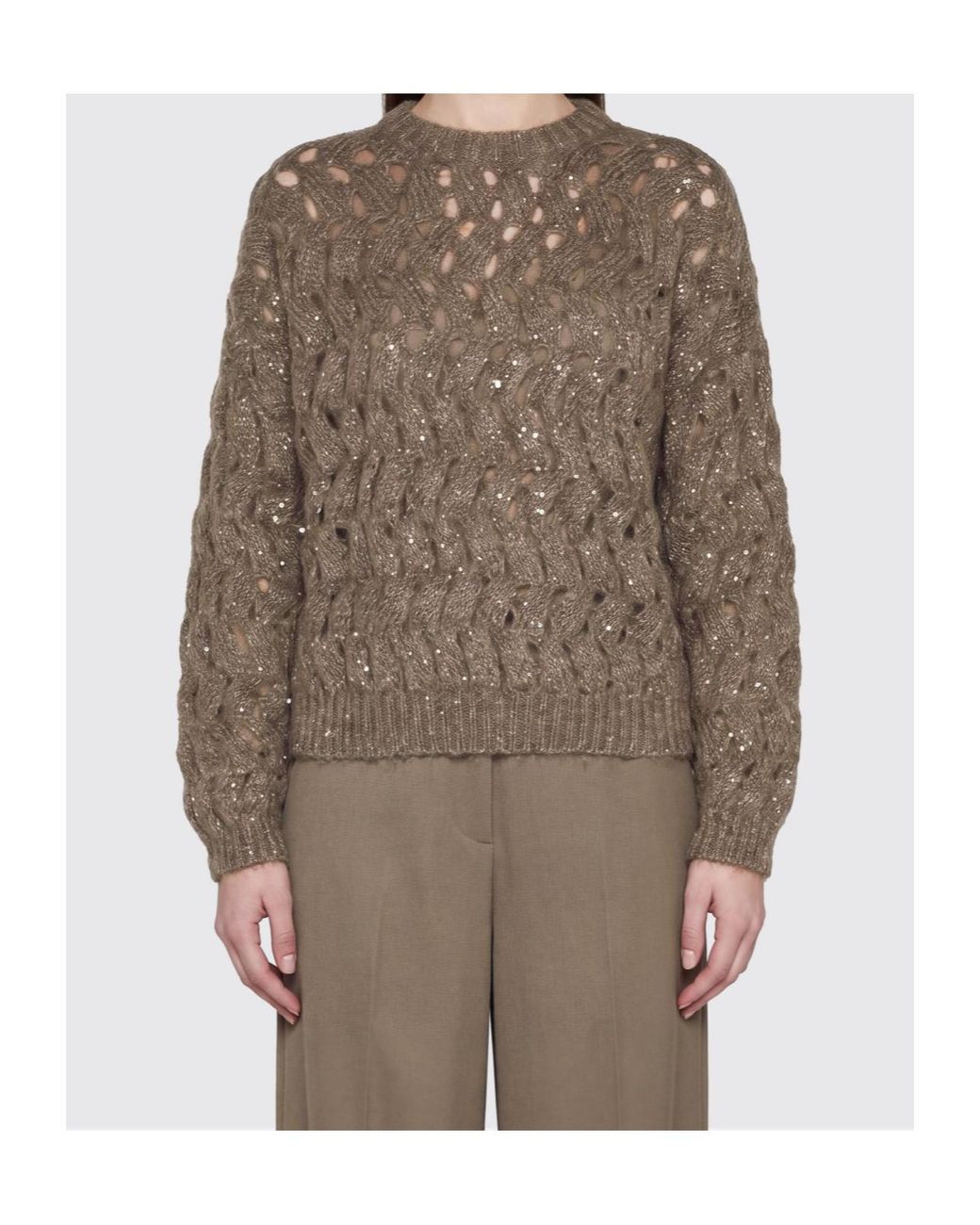 Brunello Cucinelli Brown Dazzling Zigzag Cables Jumper