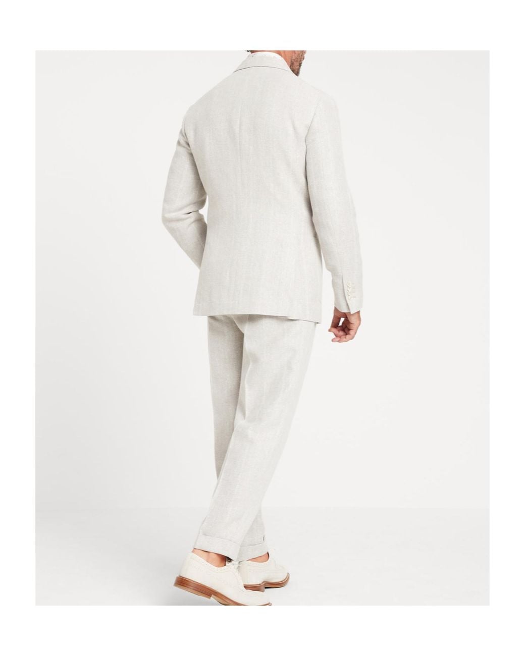 Brunello Cucinelli White Herringbone-Pattern Single-Breasted Suit for men