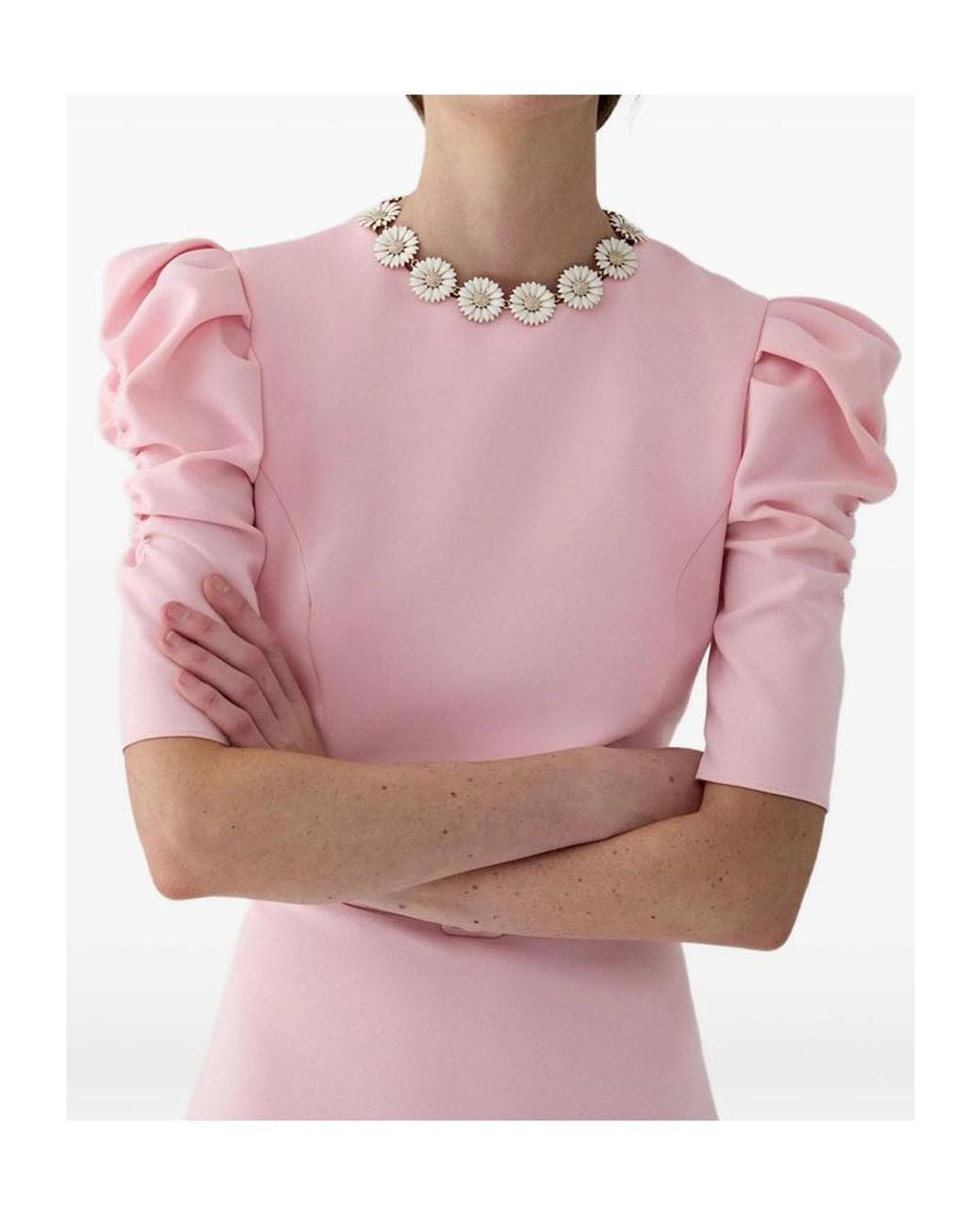 Carolina Herrera Pink Puff-Sleeve Midi Dress