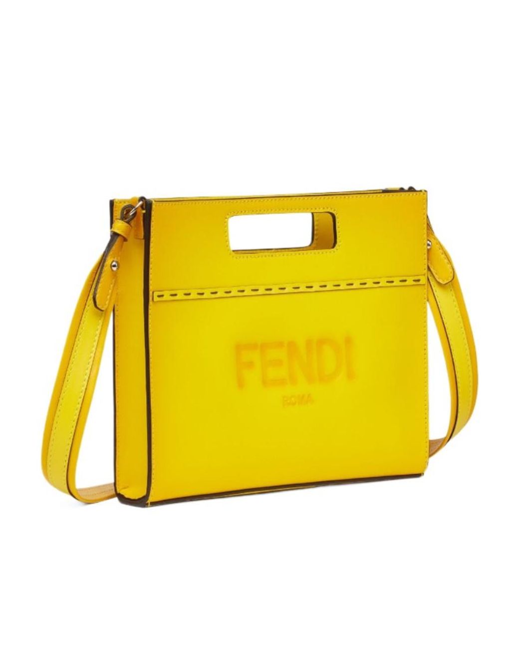 Fendi Yellow Logo Debossed Mini Shopper Bag for men