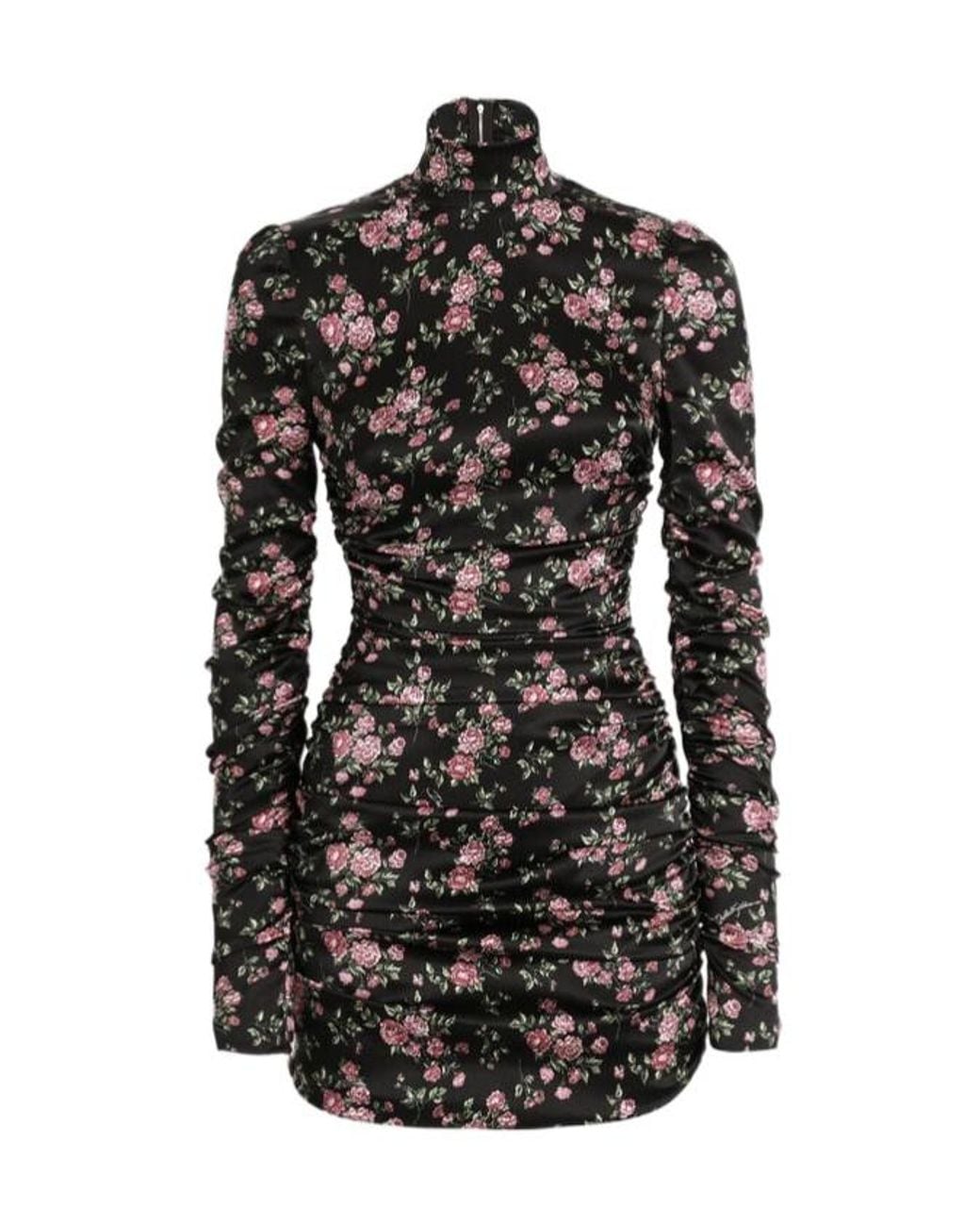 Dolce & Gabbana Black Ruched Floral Mini Dress