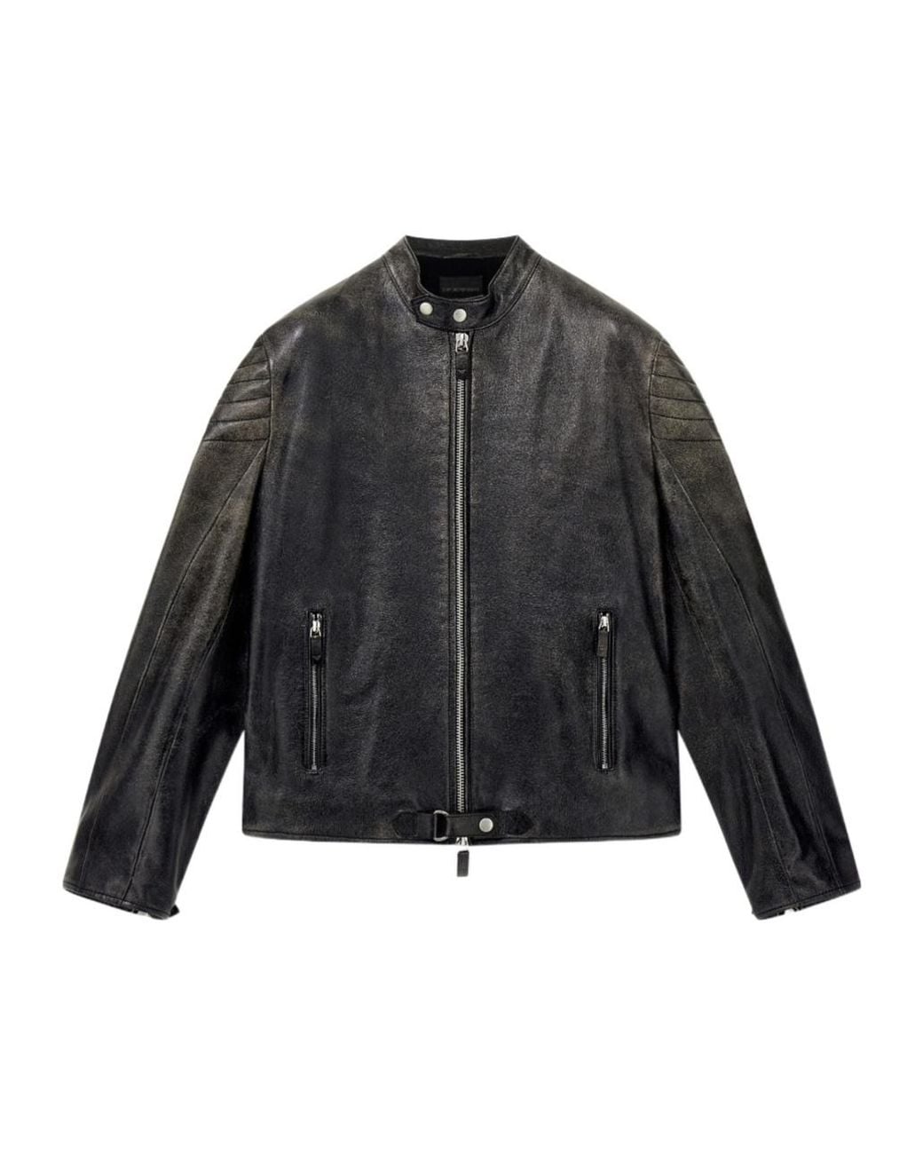 Emporio Armani Gray Shiny Leather Blouson With Quilted Shoulders And A Zip for men