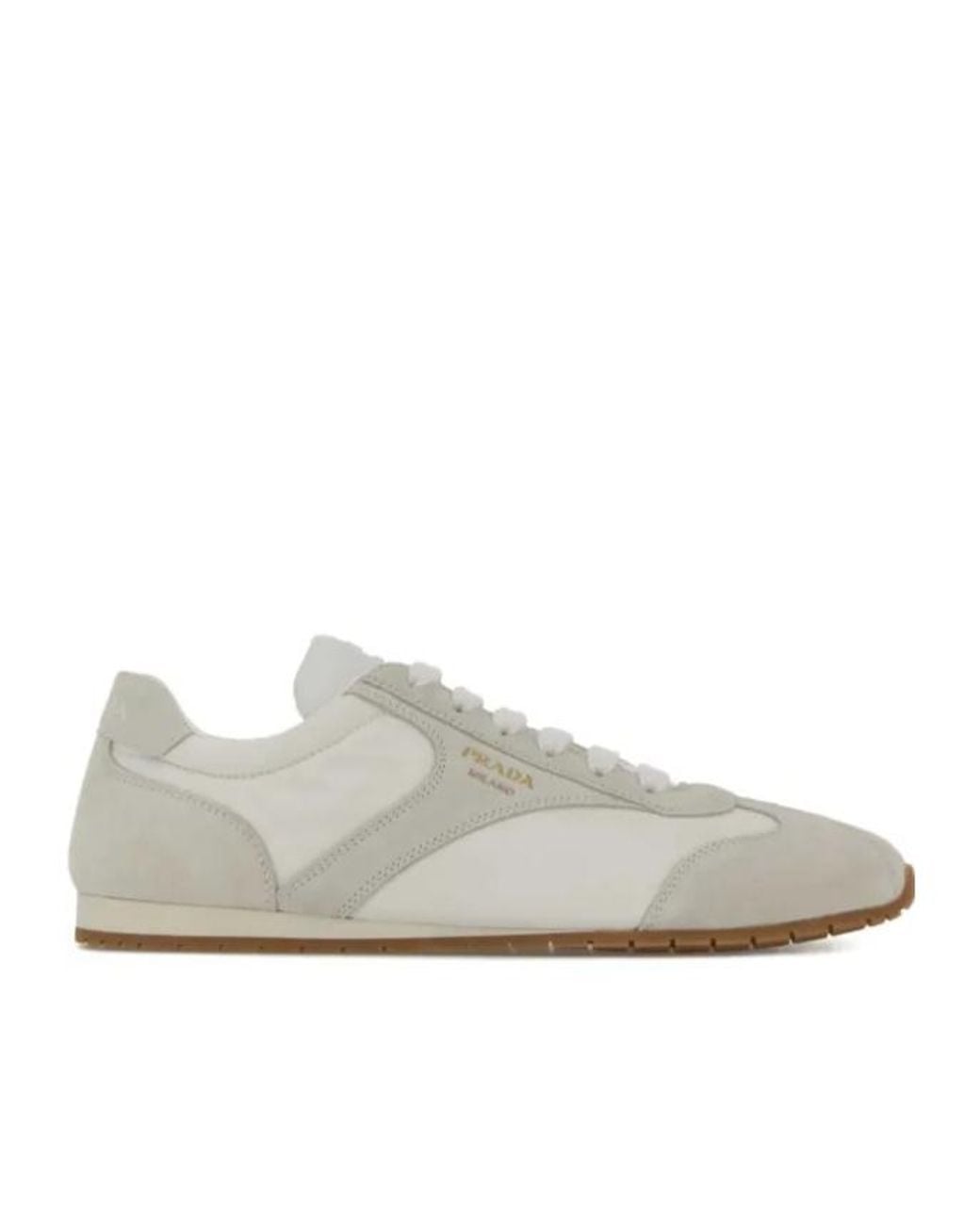 Prada White Re-Nylon And Suede Laced Sneakers