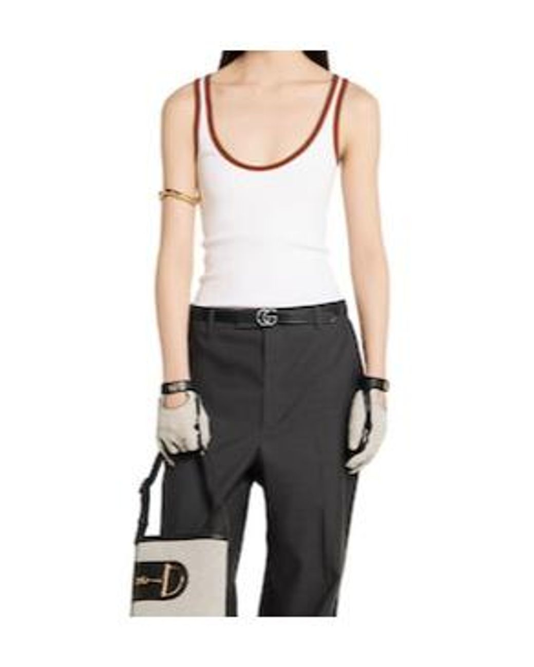 Gucci White Web Detail Cotton Tank Top