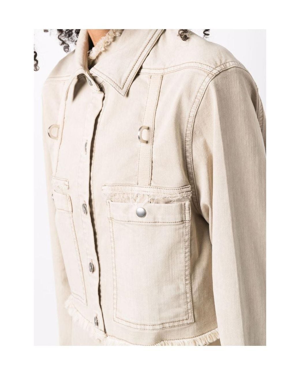 Rick Owens White Frayed Edge Cropped Shirt Jacket