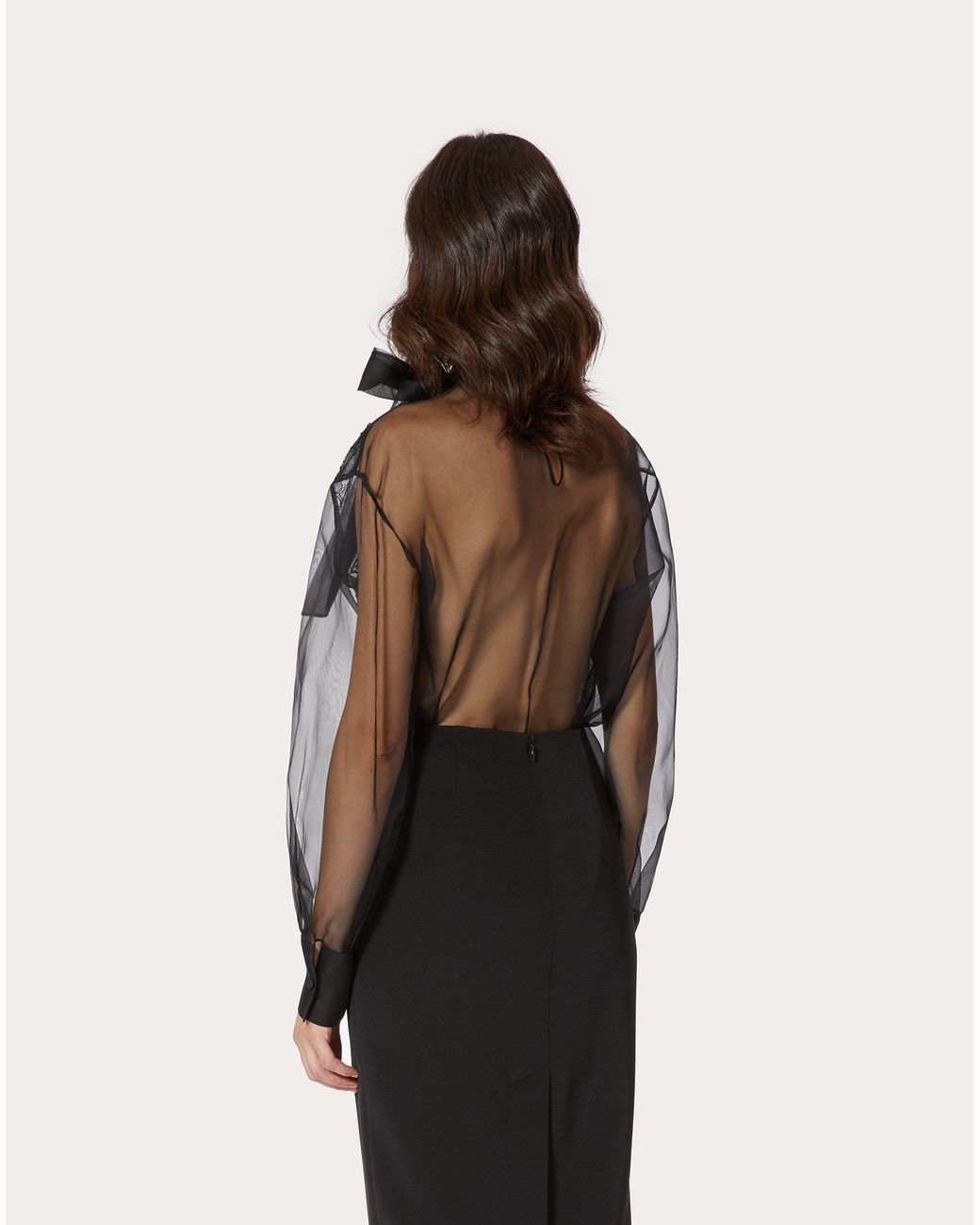 Valentino Gray Lace Long-Sleeved Blouse
