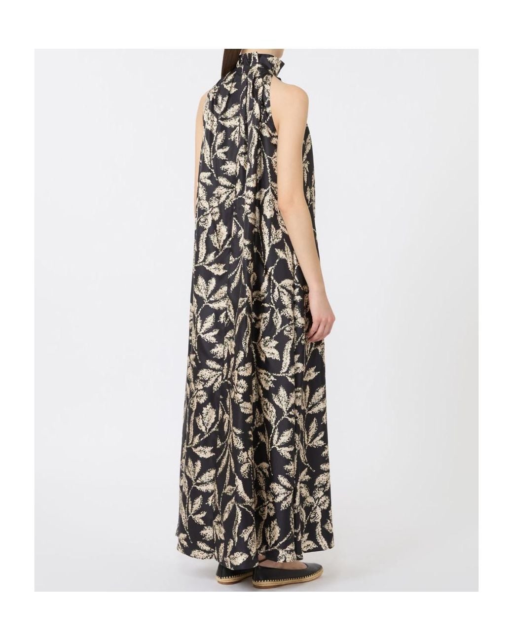 Max Mara White Silk Twill Printed Maxi Dress