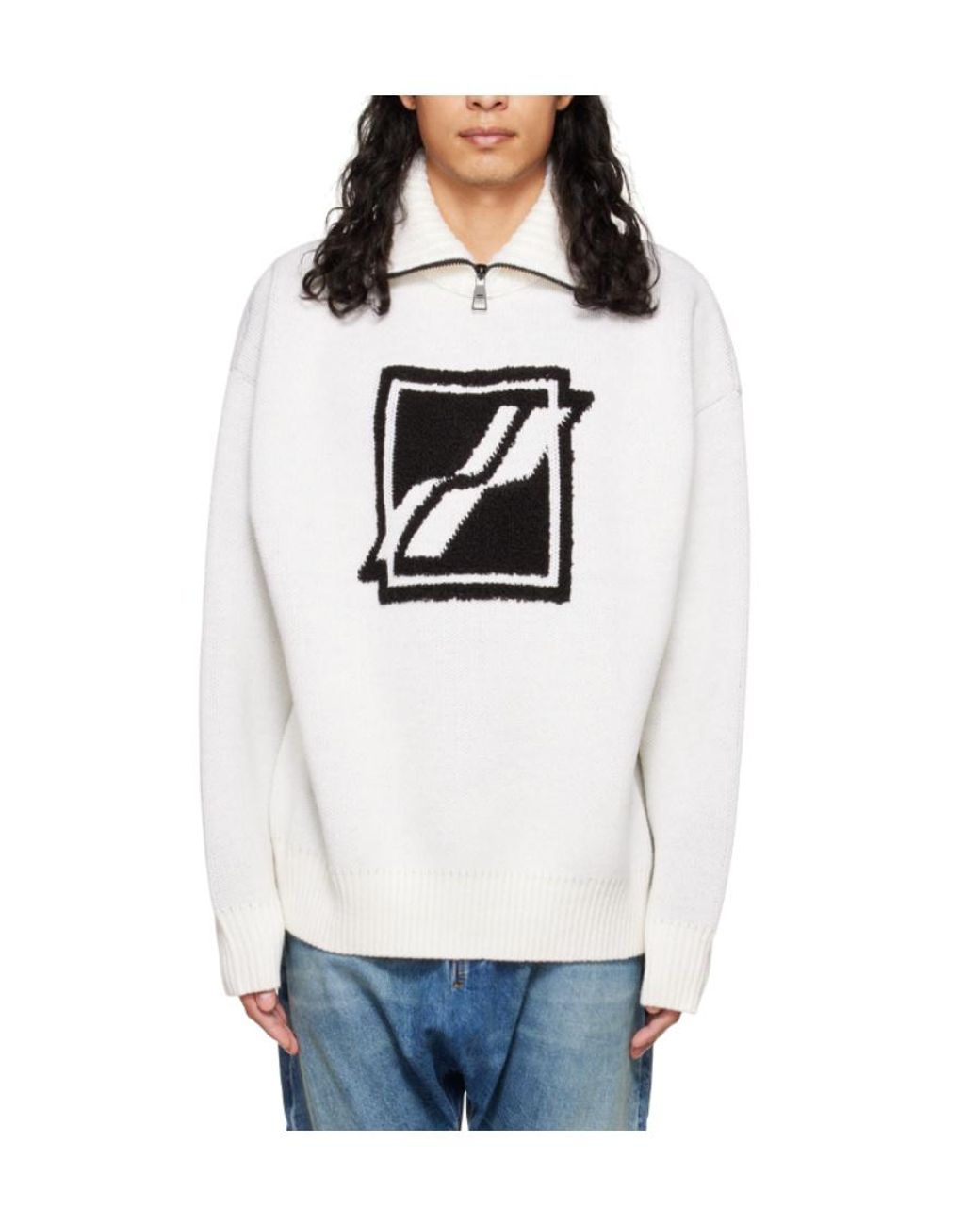 we11done Gray Logo Semi-Zipper Sweater for men