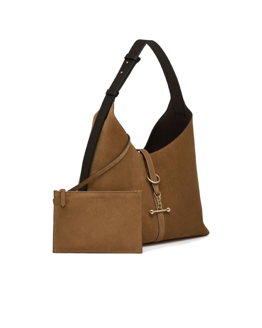 Strathberry Brown Kite Bar-Detail Suede Shoulder Bag