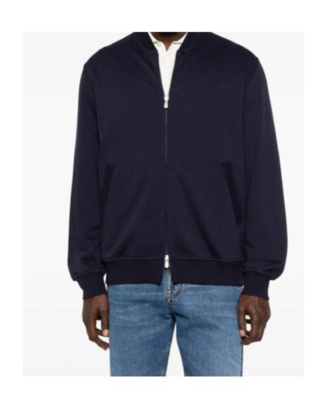 Brunello Cucinelli Blue Zip-Up Knitted Cardigan for men