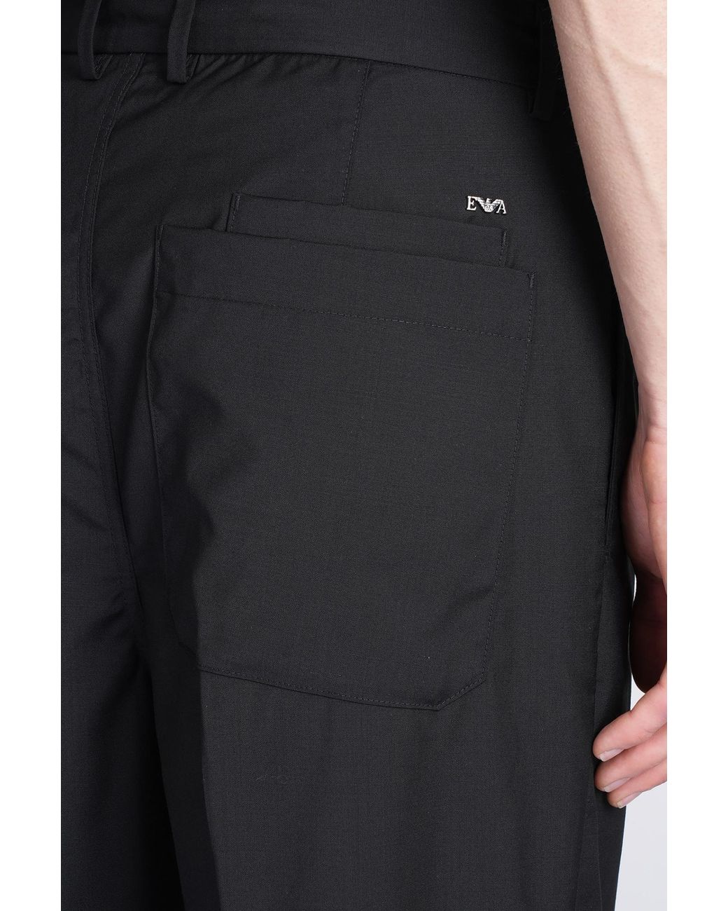 Emporio Armani Black Pleated Oversized Trousers for men