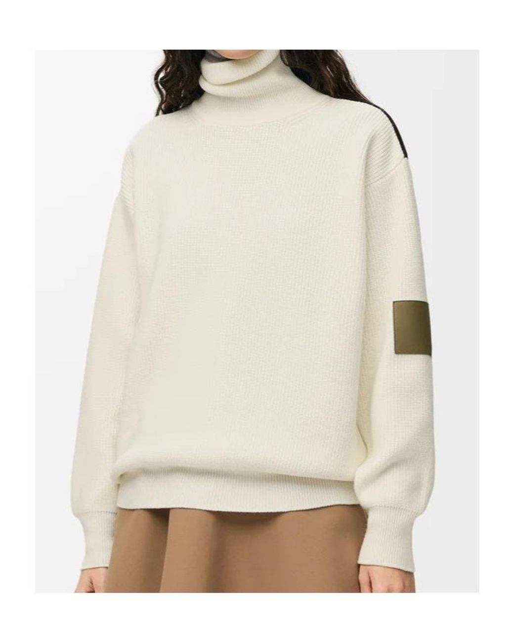 Loewe White Zip-Neck Patch Knitted Sweater