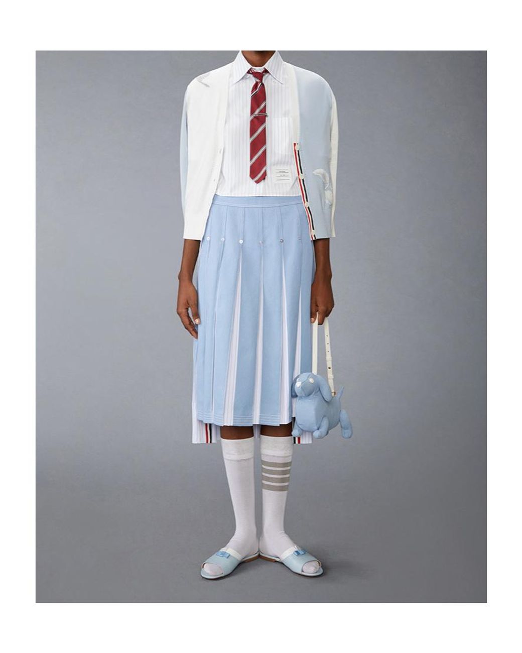Thom Browne Blue Funmix Feather Intarsia Pointelle Relaxed Fit V-Neck Cardigan