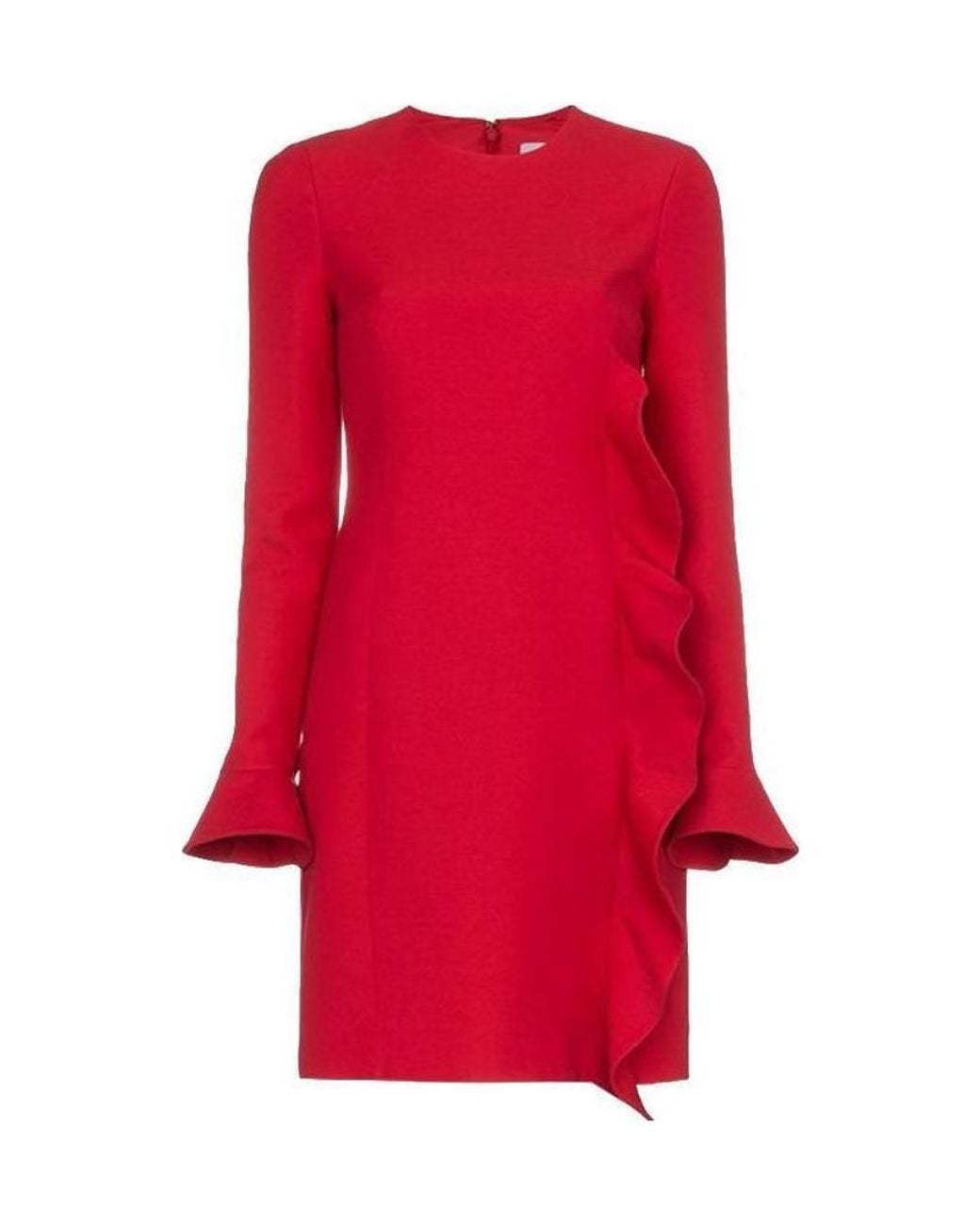 Valentino Red Ruffled Long-Sleeved Dress