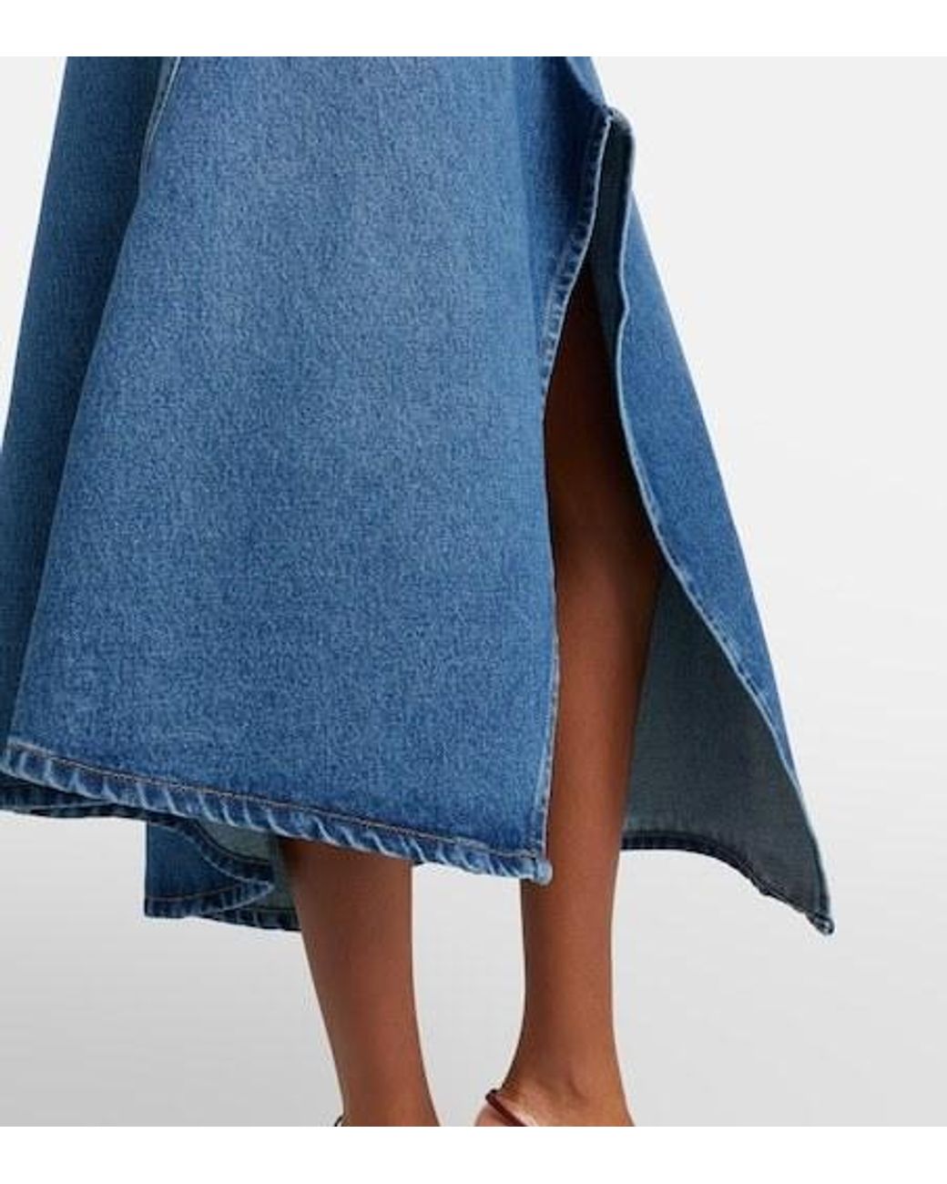 Victoria Beckham Blue Asymmetric Denim Midi Skirt