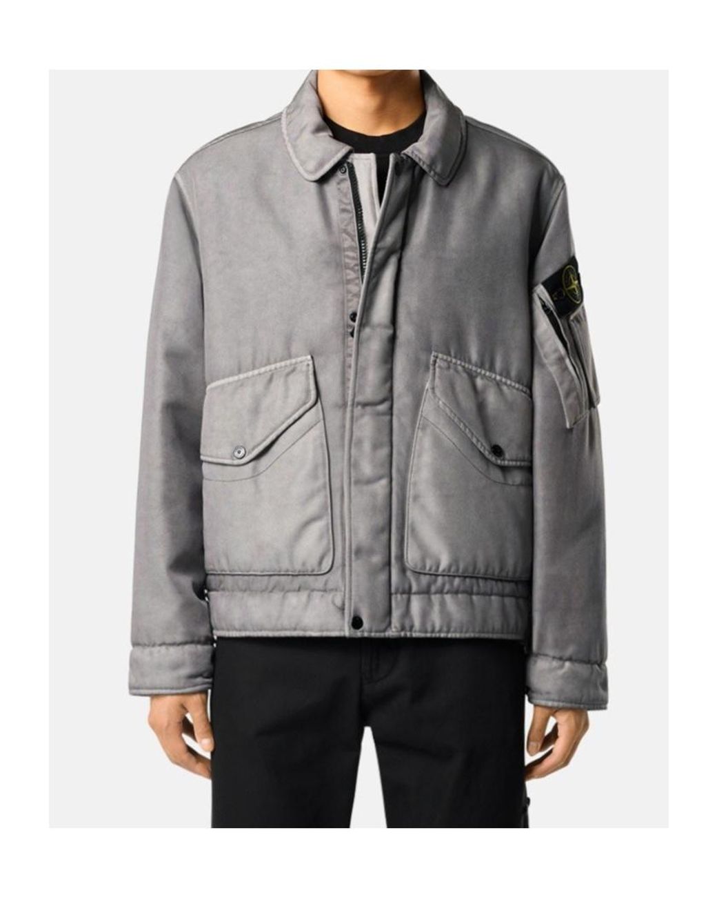 Stone Island Gray Padded Stand Collar Jacket With Anti-Drop for men