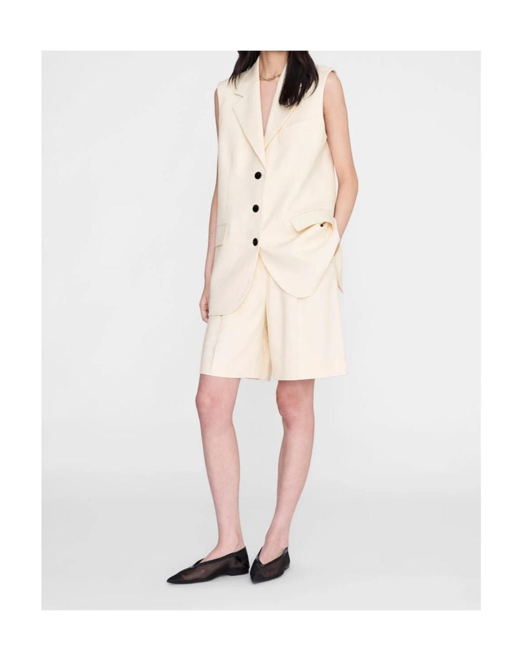 Anine Bing White Sara Notched-Lapels Vest