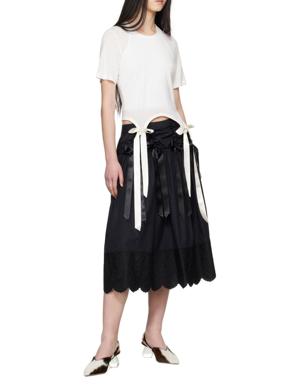 Simone Rocha White Bow Detailed Crewneck T-Shirt