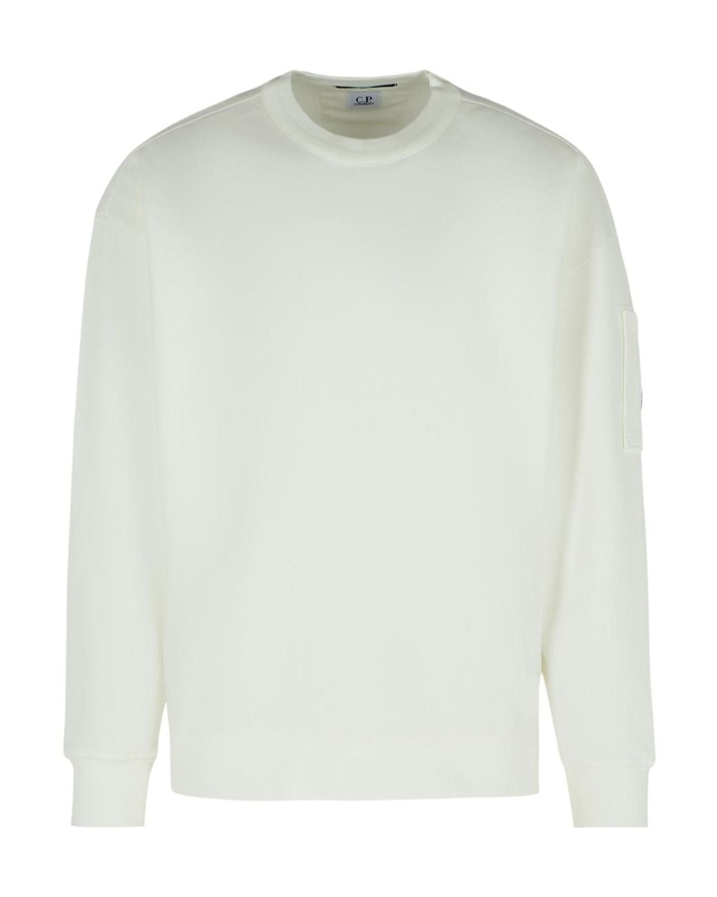 C P Company White Emerized Cotton Sweatshirt for men