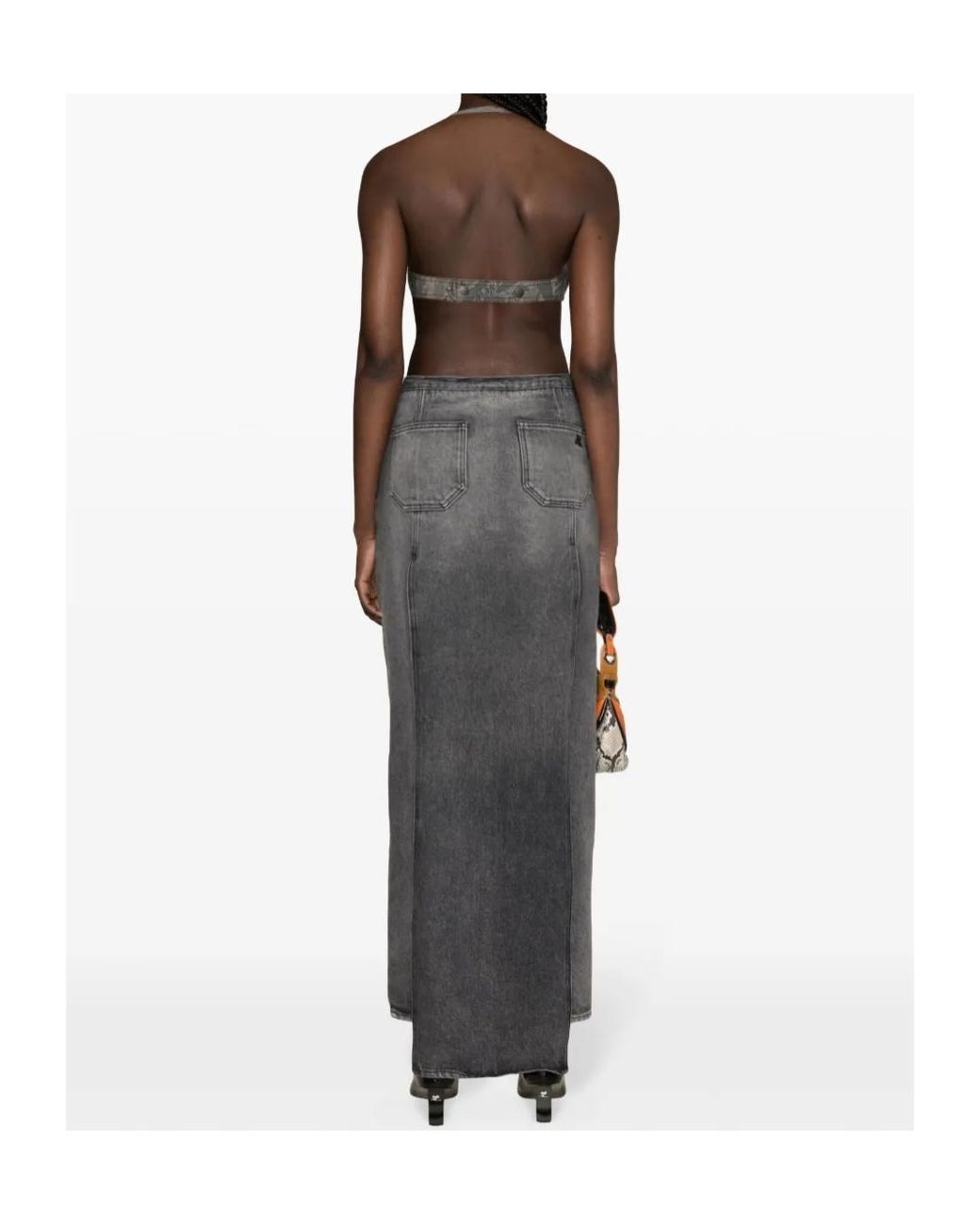 MARINE SERRE Gray Camouflage Print Halterneck Crop Top