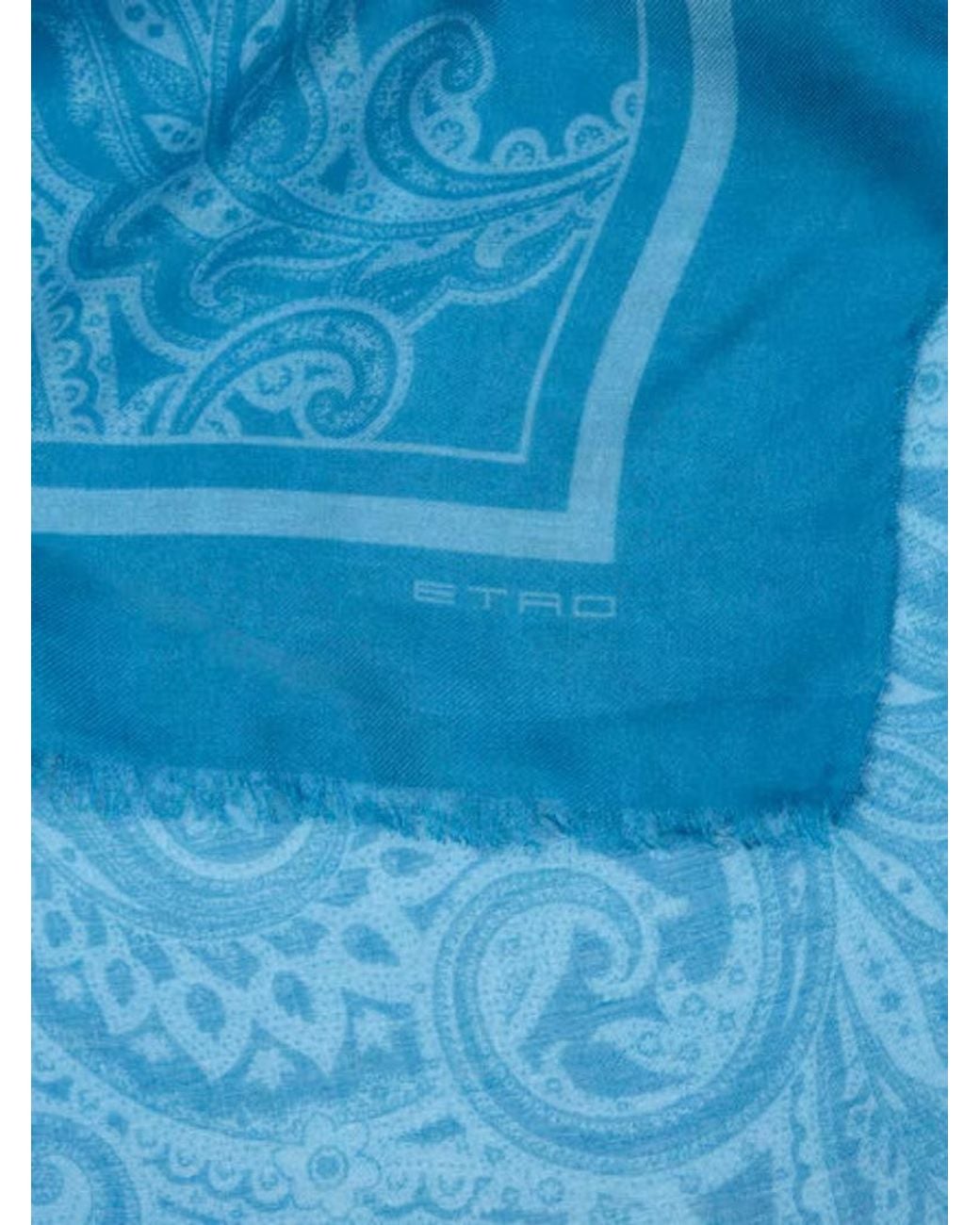 Etro Blue Paisley Cashmere-Blend Scarf for men